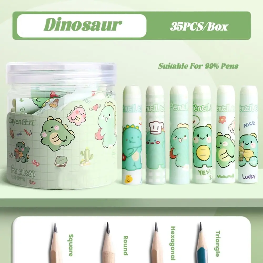 

35PCS/Box Cute Plastic Pencil Cap Transparent Solid Color Pencil Extender Capybara/Astronaut/Panda Pencil Protective Case Gift