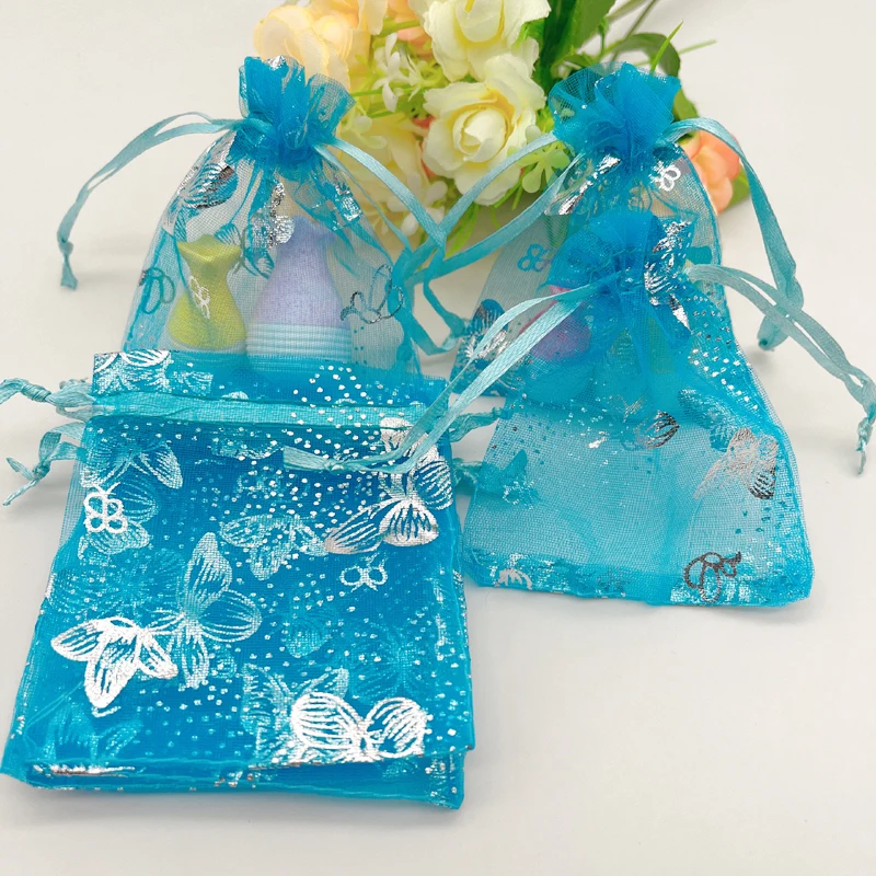 

1000pcs Wholesale Butterfly Lake Blue Organza Gift Bags Wed Packaging Jewelry Storage Bags Blue Butterfly Drawstring Sachet Bag