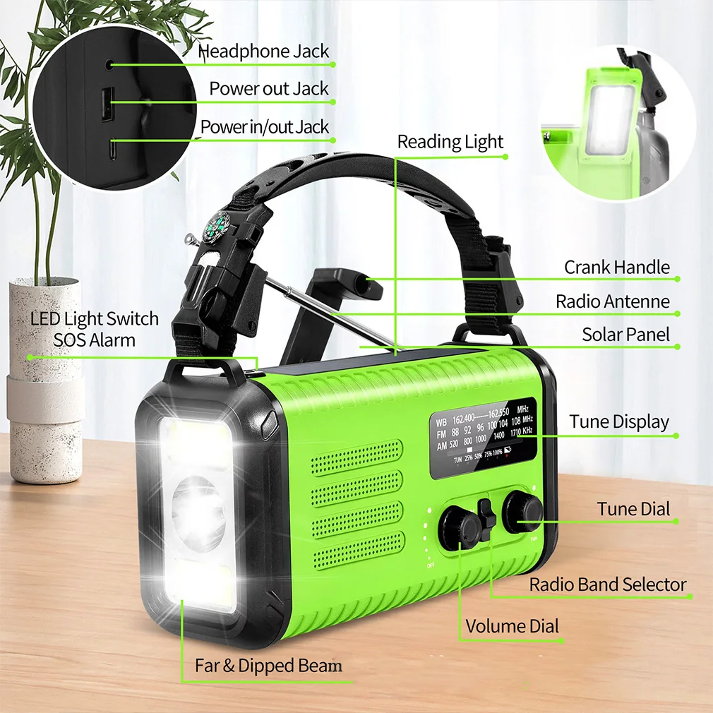 Hand Crank Generator Radio 20000mAh Emergency Radio Solar AM/FM Weather Radio SOS Alarm Power Bank Flashlight Dropshipping