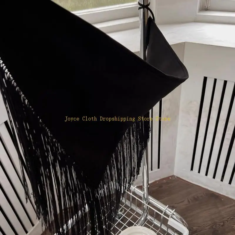 

Yuppie Fringe Waistband for Women Elegant Hip Scarf Belt with Tie Black Yuppie Fringe Girdle Belt Stylish Accessory 10CD