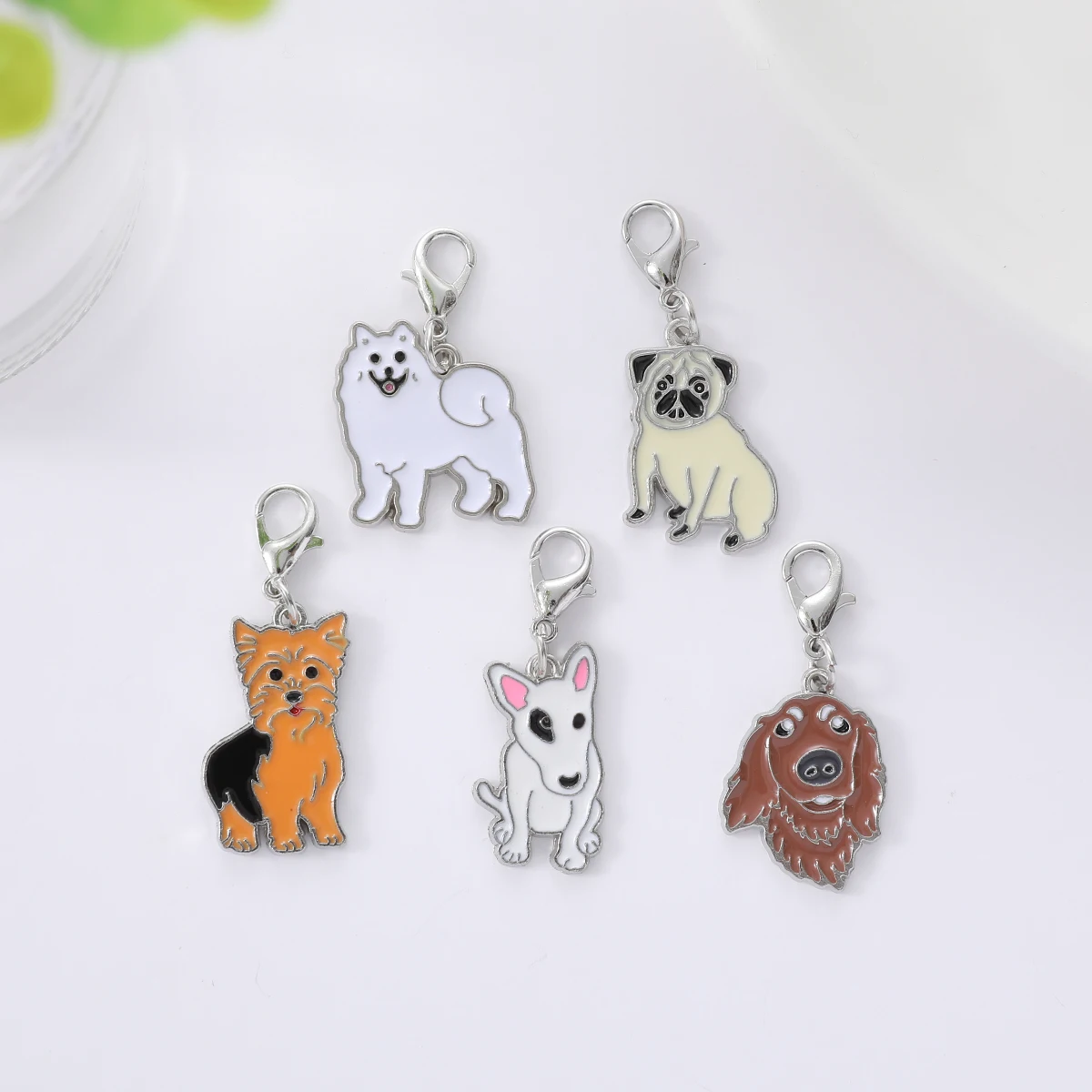 5 Pcs Cute Dog And Cat Animal Enamel Charms bulk Silver Color Keychain Backpack Women Girls Keyring Decoration Pendant Car Keys