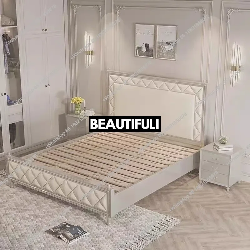American light luxury cream style solid wood bed modern simple master bedroom double bed