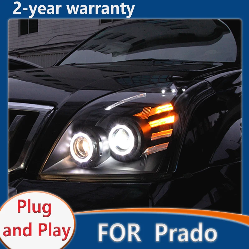 Head Lamp for Toyota Prado 2003-2009 LED O Angel Eyes Koplamp DRL Bi Xenon Lens HID Lage Beam