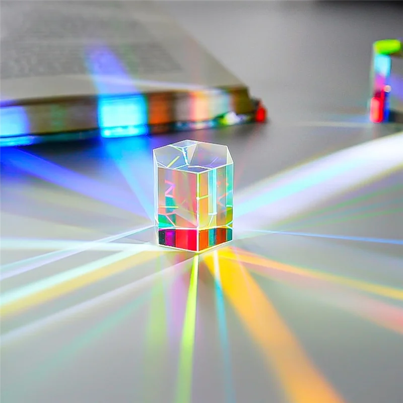 A20F-RGB Sun Catcher Optical Glass Decorative Cube X-Cube For Physics Teach Rainbow Prism Photography Props