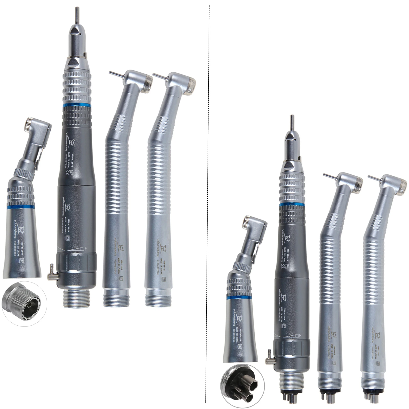 Dental 2/4Hole Standard High & Low Speed Handpiece Kit Contra Angle Straight Air Motor Push/Latch Button Chuck