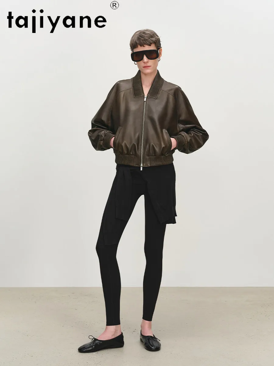 TAJIYANE 100% Sheepskin Genuine Leather Jacket Woman Fashion Short Coats Baseball Collar Spring Jackets 2026 Women Clothing 가죽자켓