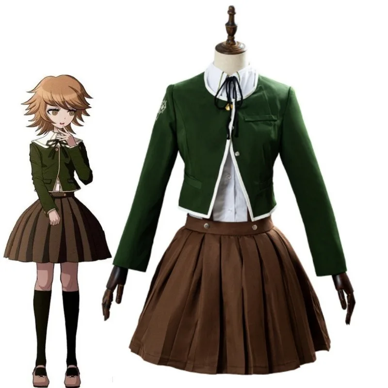 Anime Danganronpa Chihiro Fujisaki Cosplay Costume JK School Uniform Suits Brown Pleated Skirt set Halloween Costumes for Women