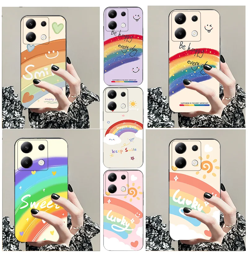 for Xiaomi POCO C 50 2 3 4 5 M PRO S GT X 55 65 F 6 31 G 51 NEO X NFC TPU Black Soft Phone Case Fashion Rainbow Cartoon Silicone