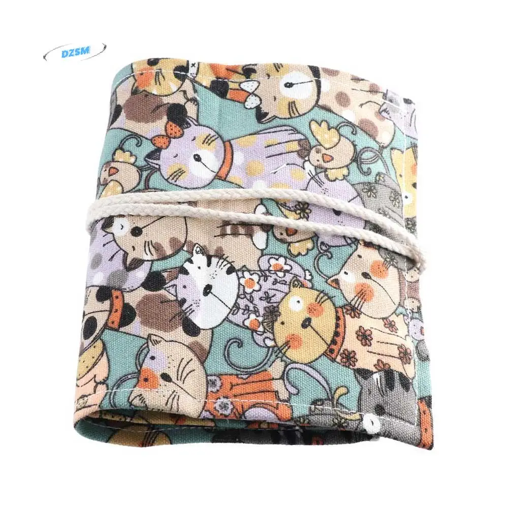 

12/24/36/48/72 Holes Creative Canvas Cute Cat School Supplies Large Capacity Pencil Bags Stationery Pouch Pencil Case Pen Bag