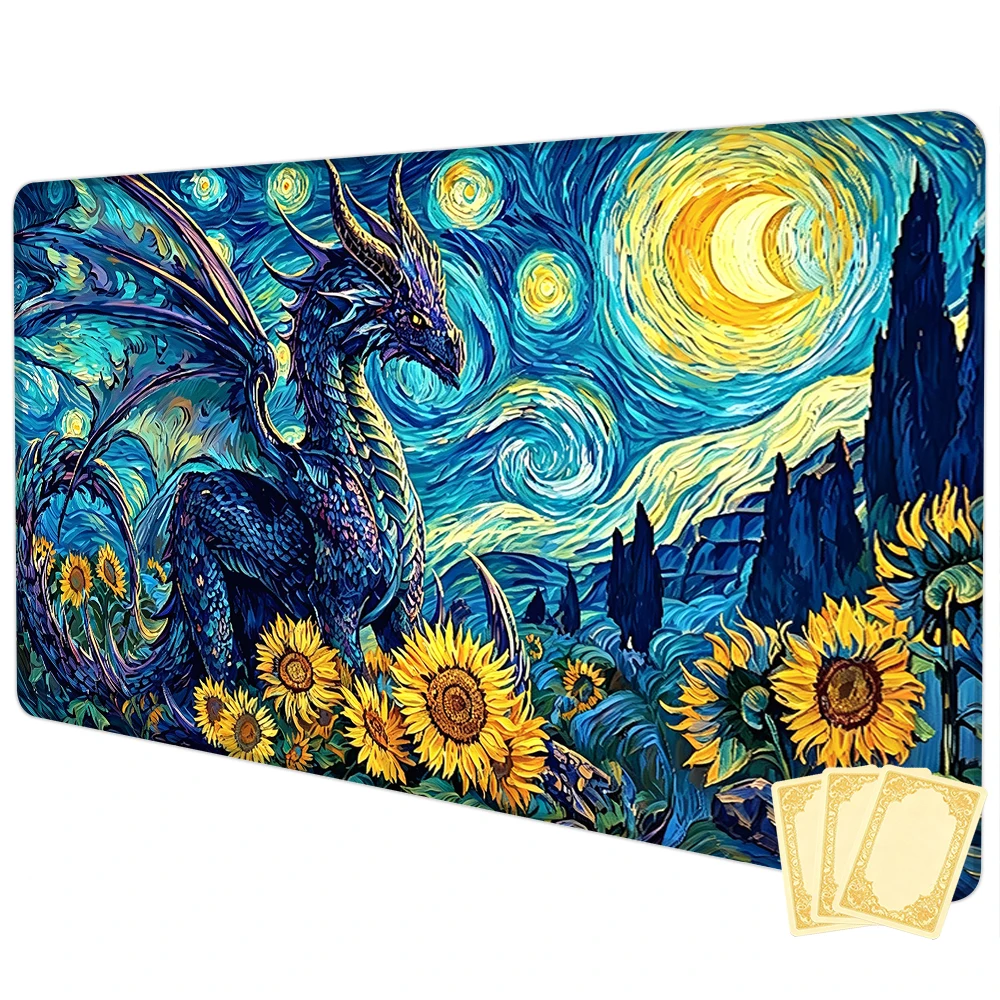 Fantasy Starry Sky Giant Dragon TCG Playmat Magic Playmat Gathering Gaming Mat Stitched Edge Anti-slip base Trading Card Game