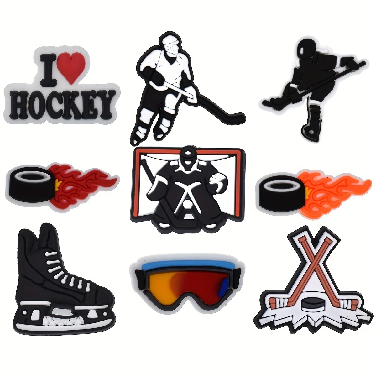 9pcs Hockey Ball Pattern Shoe Charms, Sporty Style Shoe Decoration Charms, Fun for ,Party Favors Birthday Gifts