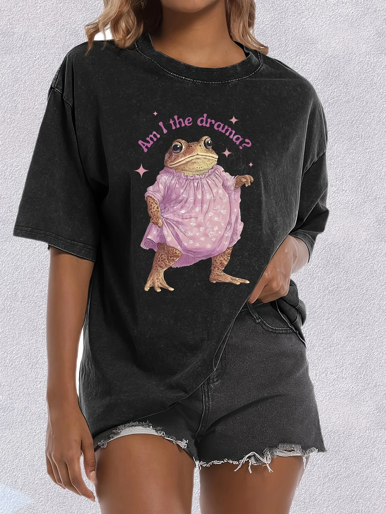 Frog Princess Themed Vintage Washed Out Oversized Street Style Casual Couple T-shirt - Y2K Summer Aesthetic Top