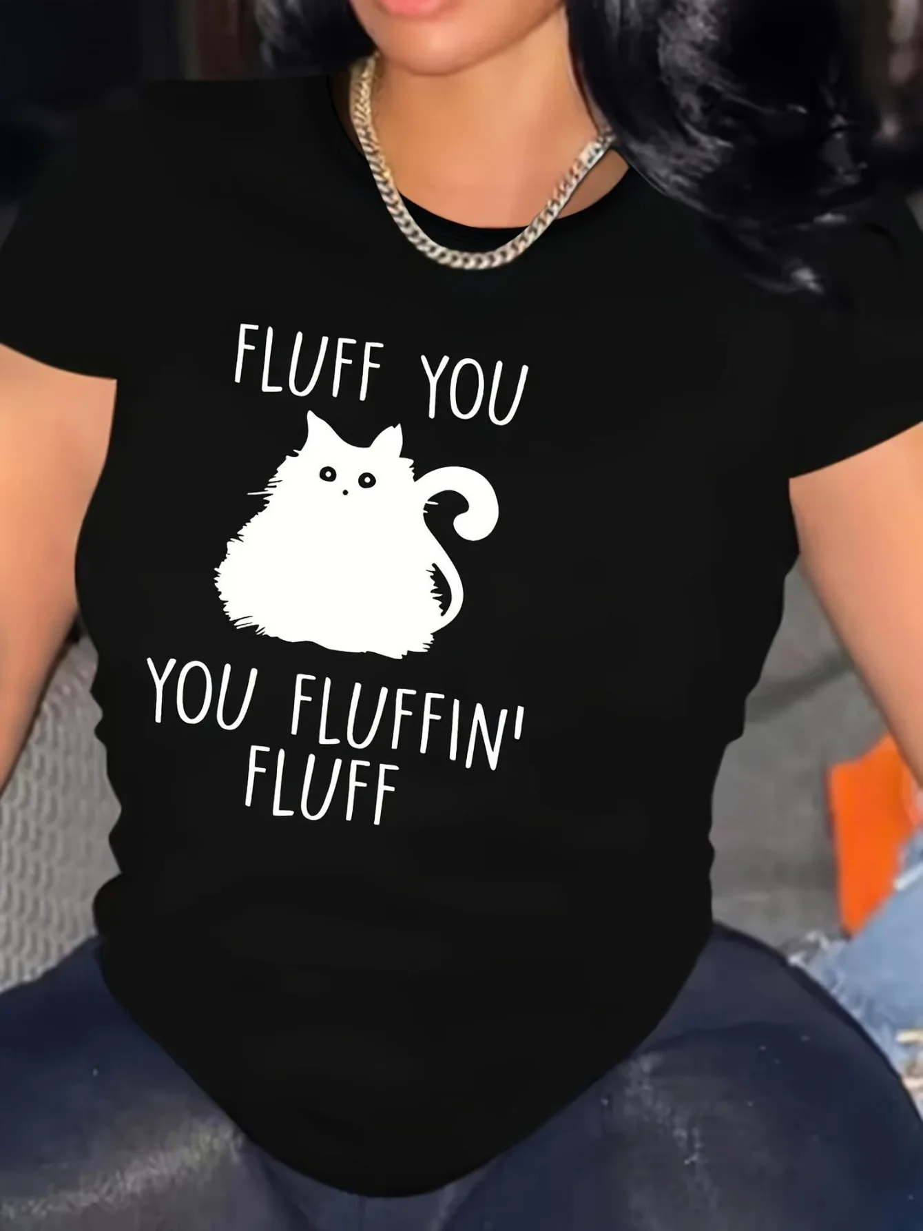 "Fluff You" Graphic Print 100% Medium Stretch Short Sleeve Tee, 180gsm All-Season Comfort for Work, Leisure Home