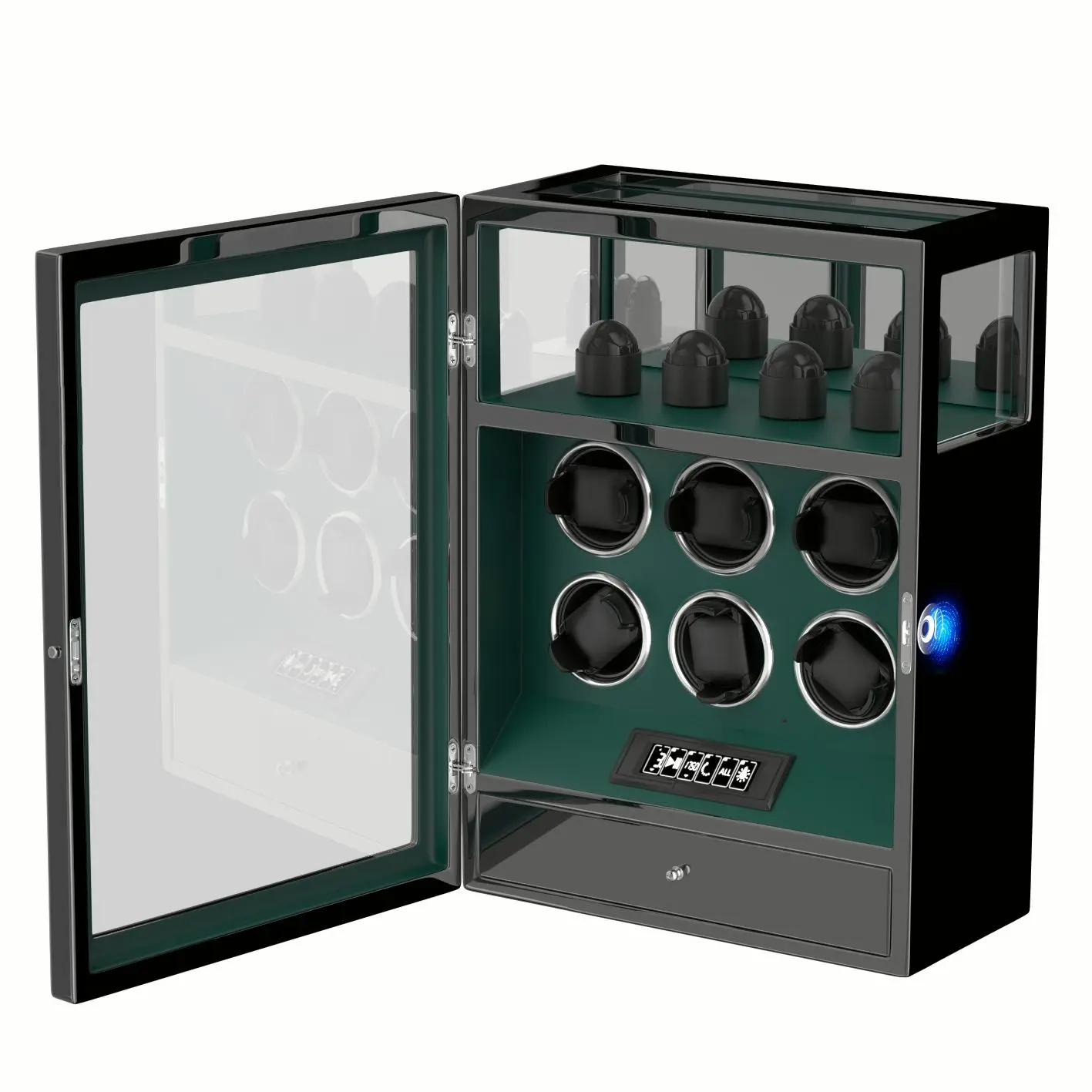 Разблокировка по отпечатку пальца намотка для часов Автоматическое вращение умный пульт дистанционного управления Сенсорный экран коробка для часов 6 коробка для хранения часов