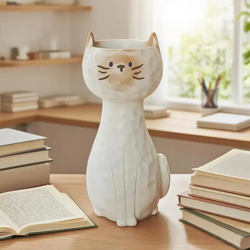 【MA】Resin Cat Vase With Cute Cartoon Design And Smooth Textured Surface Perfect For Home Office Desktop Decor Flower Arrangemen