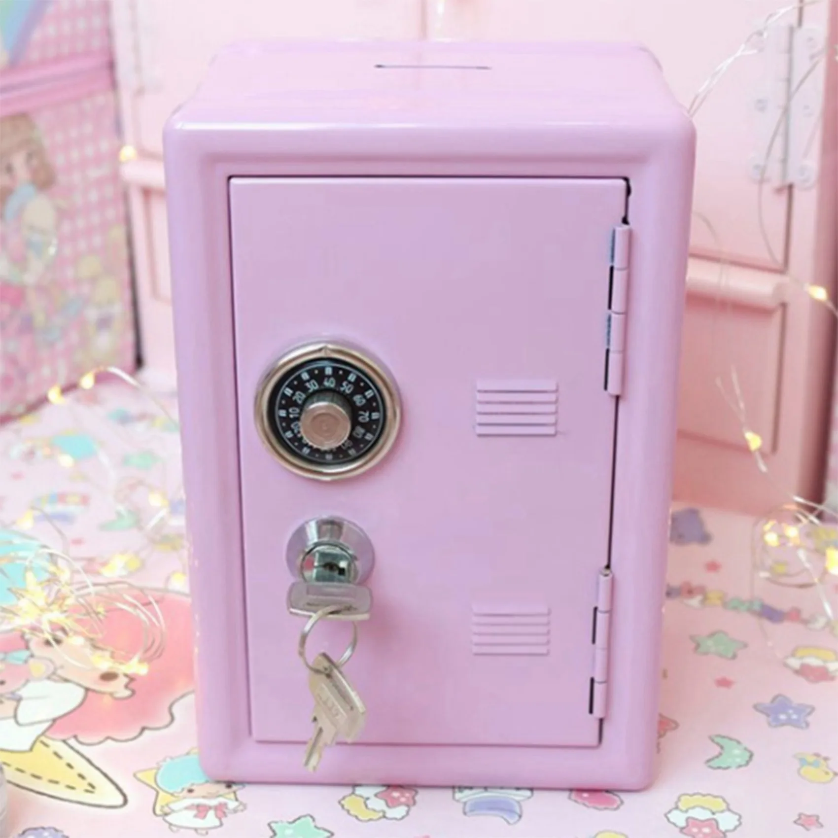 2X Kids Money Banks, Money Box Gift Safe Case Password With Key Metal Money Box Storage Bedroom Locker Home Ornament