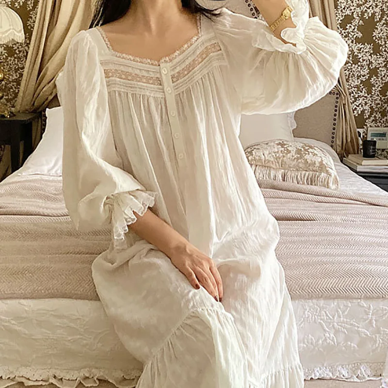 

Retro Palace Style Long Sleeve Home Long Nightgown Sweet Princess Sleepwear Spring Autumn Women's Sleepwear Night Wear