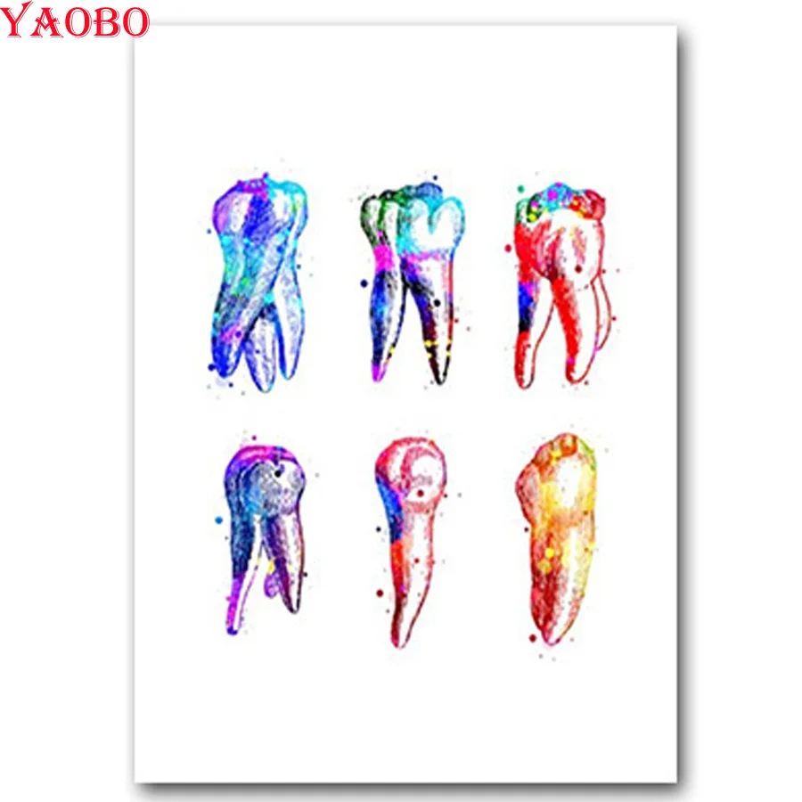 Full Square round drill mosaic diamond Teeth Watercolor art 5d diy Diamond Painting Diamond Embroidery Dentist Office Decor