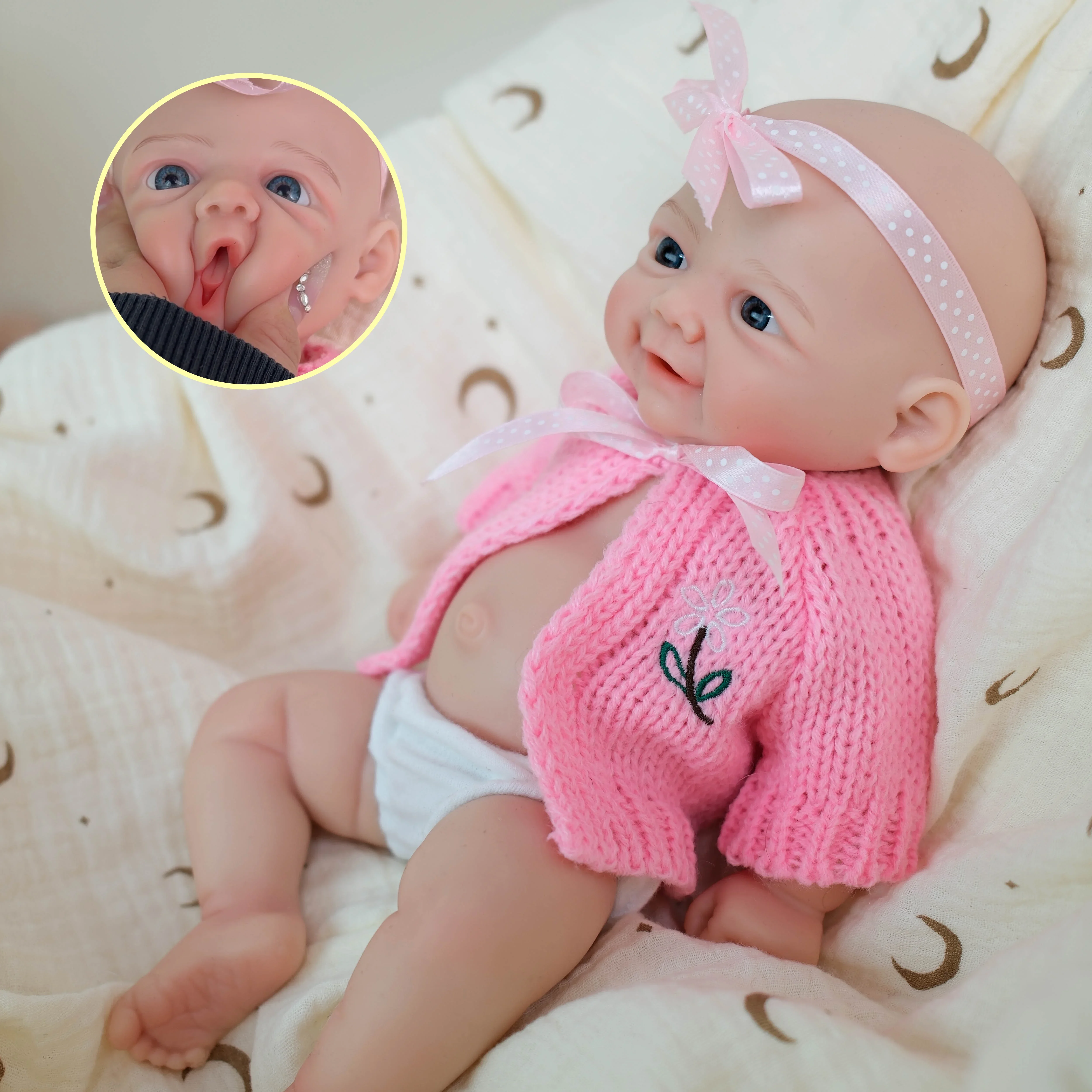 

Mouth Can Open Vivienne 12inch Super Soft Solid Platinum silicone Flexible Elastic Lifelike Reborn Baby Girl Doll for Collectors