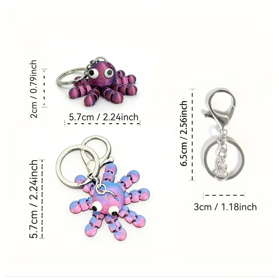3D Printed Cute Octopus, Octopus Keychain, Key Ring, Movable Jointed Octopus Model Ornament - Outdoor Display - Gift Exchange - Valentine's Day, Christmas, Halloween, Easter Gifts