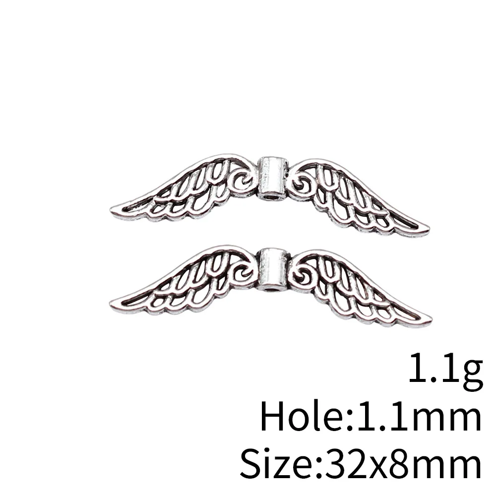 WYSIWYG 20pcs 32x8mm Antique Silver Color Angel Wings Small Hole Beads Handmade Jewelry Findings For DIY Jewelry Making