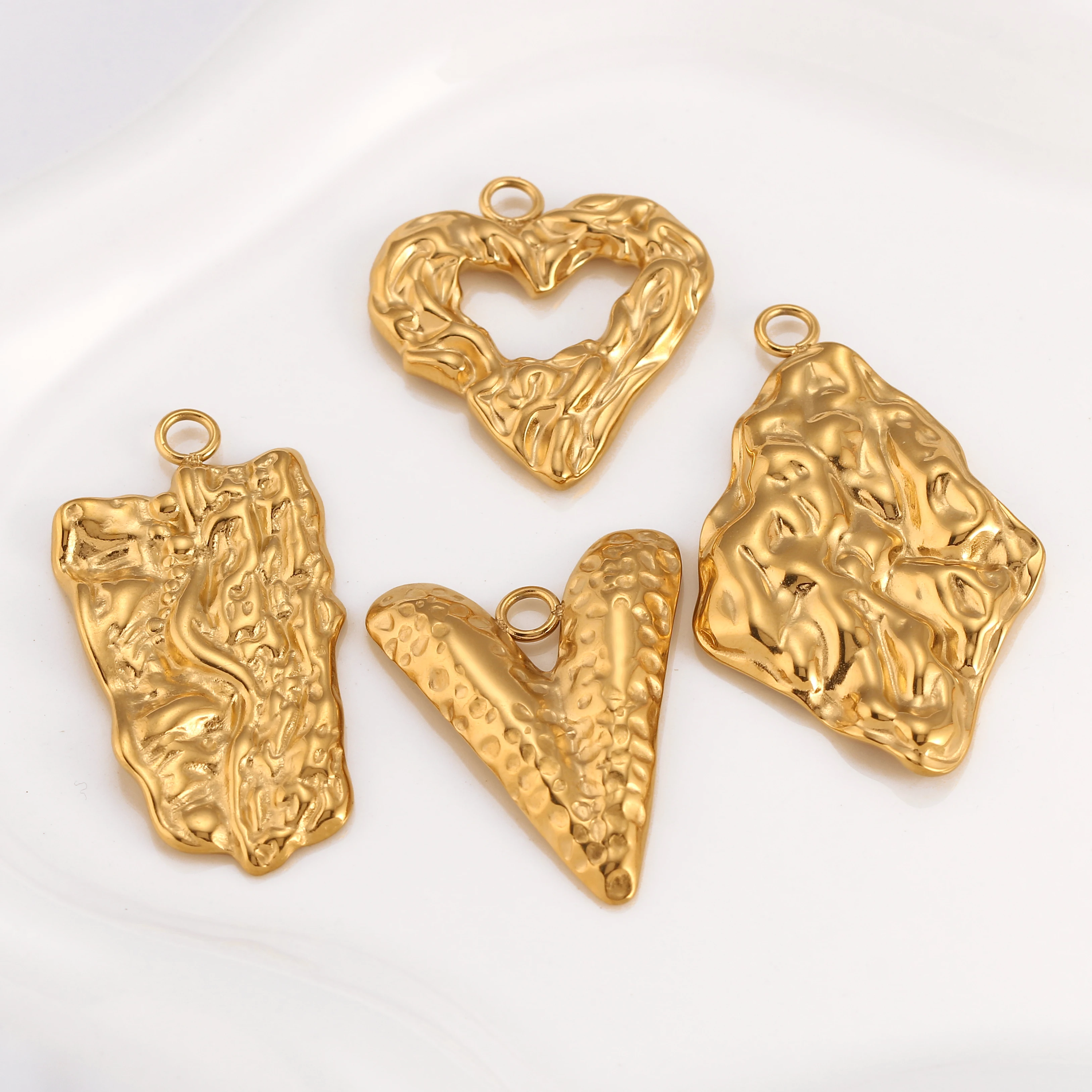 3Pcs Big Textured Heart Charms Stainless Steel PVD Plated Irregular Pendants Large Earrings Necklace Charm DIY Jewelry Making