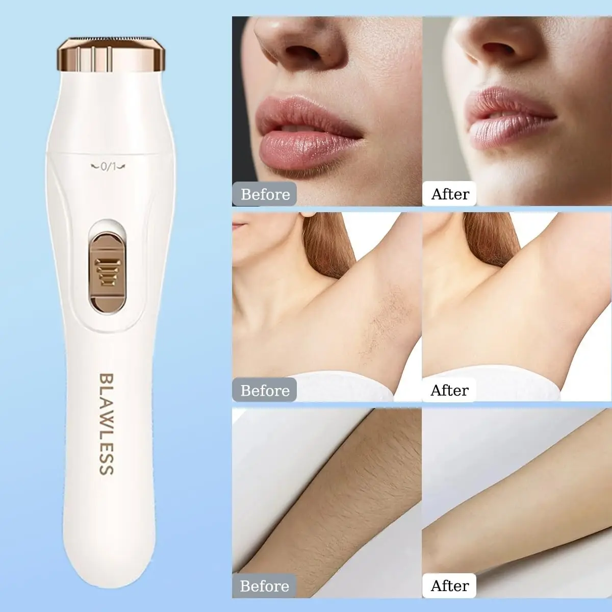 3‑in‑1 Women Electric Hair Remover Facial Body Hair Trimmer Painless Shaver for Nose Eyebrow Leg Armpit Bikini Line USB Charging