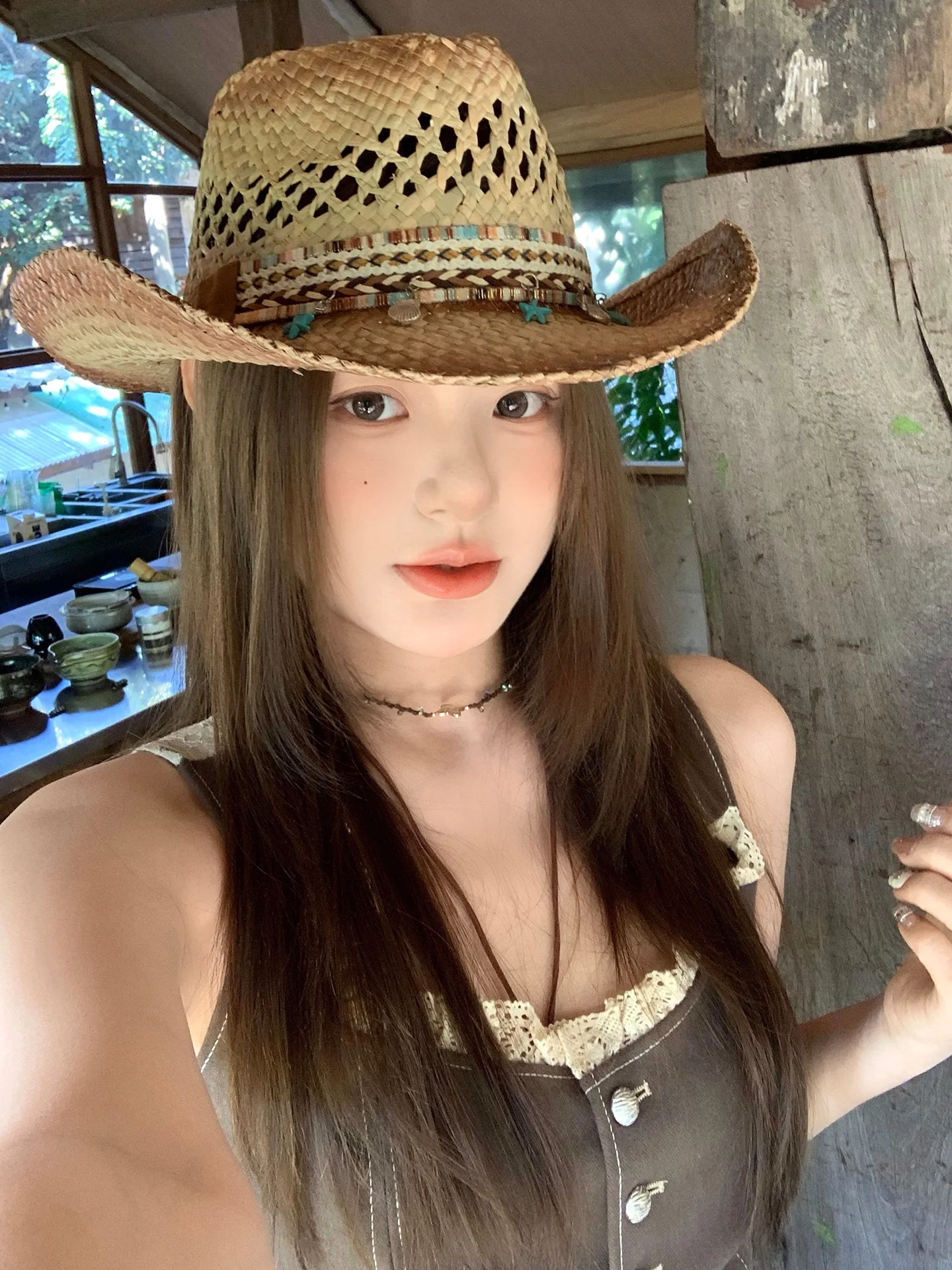 Bohemian Style Women's Straw Hat Spring Summer Outdoor Travel Photography Western Cowboy Hat Sun Protection Mountain Climbing