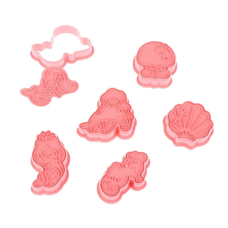 6Pcs/Set Mermaid Shell Seahorse Cookie Mould DIY Plastic Fondant Cake Mold Cartoon Biscuit Cookie Cutters Decorating Tools