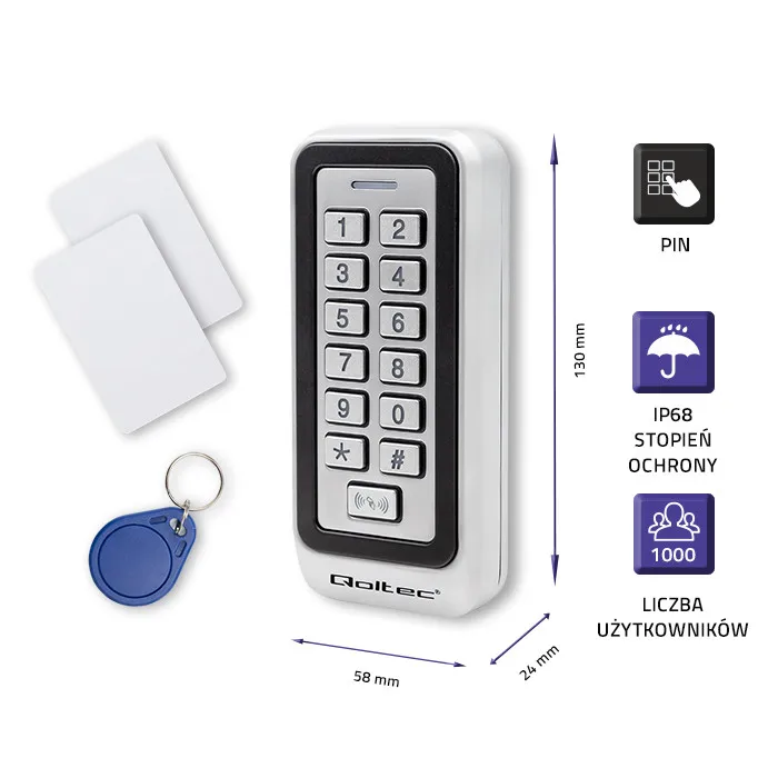 Picture 3: Qoltec TRITON combination lock with RFID reader | code | card | keychain | IP68 | EM