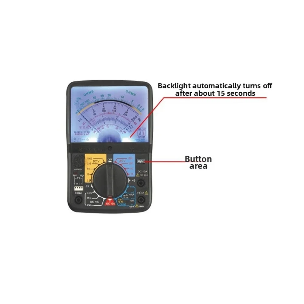 KT8260L Handheld Analog Multimeter AC/DC Voltmeter Ohmmeter With Backlight, Wide Range 600V 20MΩ Tester For Electrician