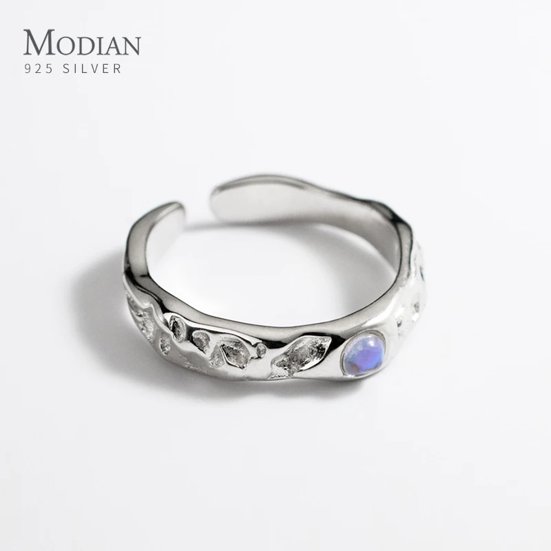 

Modian Real 925 Sterling Silver Irregular Exquisite Adjustable Ring Moonstone Opening Rings for Women Birthday Jewelry Gift