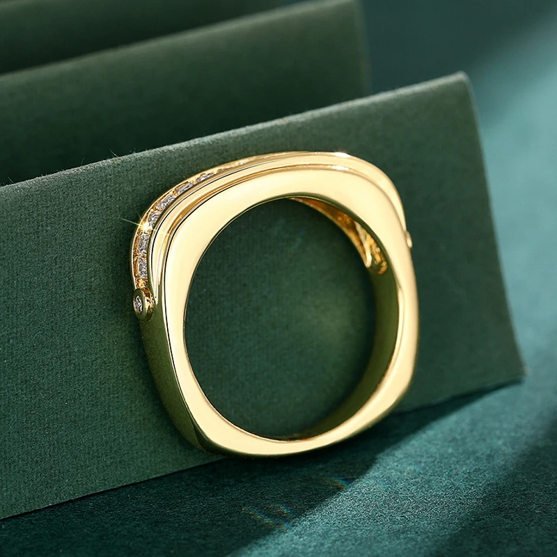 CAOSHI Unique Geometric Square Shaped Finger Rings for Women Paved Rectangular CZ Gold Color Luxury Trendy Wedding Jewelry