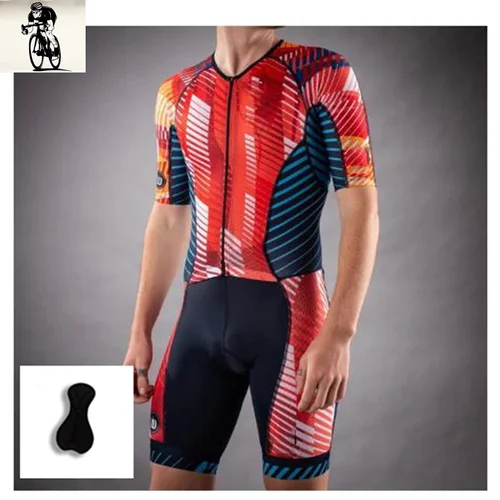 Imagen 2 del producto Traje de Triatlón de manga corta para hombre, maillot de ciclismo, mono de Triatlón de manga corta para correr, natación y ciclismo, ropa de traje de piel