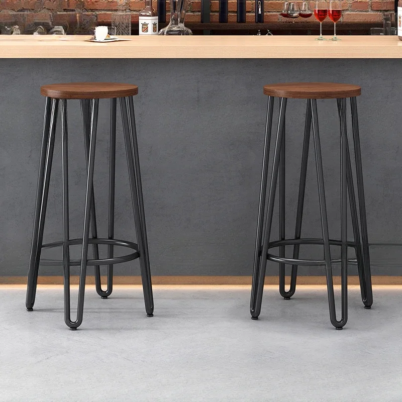 

Modern Simple Bar Chair Solid Wood Counter Stools Coffee Shop High Foot Designer Furniture Stable Load-bearing Restaurant Seats