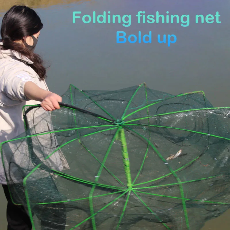 Fishing Net Crayfish Shrimp Catcher Tank Trap Cage Mesh Tool Mesh Folded Hexagon Octagon 8 Hole Hand Fishing Net Casting Nets