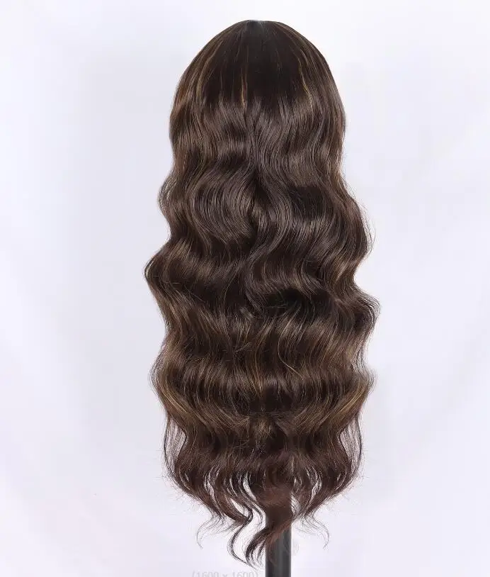 Peruca de cabelo ondulado corte marrom sem corte para mulheres, laço dianteiro pequeno, 26 ", 4 cores, longo, sexy, artesanal, festa, cabelo