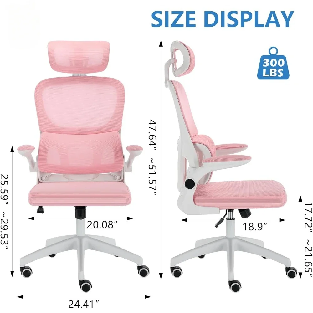 Office Chair, Ergonomic,High Back Breathable Mesh Computer Chair with flip-up Armrests & Cushion for Lumbar Support and Headrest