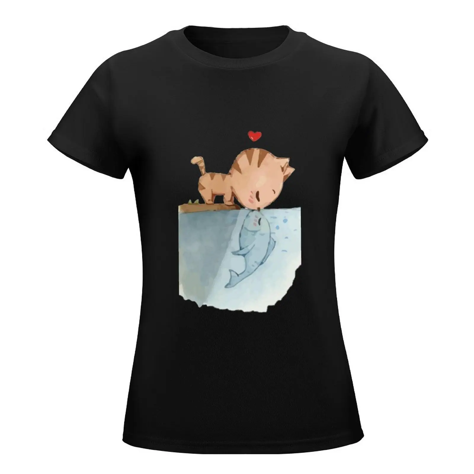 Cat kiss fish T-Shirt Short sleeve tee Female clothing summer clothes summer top Women tops