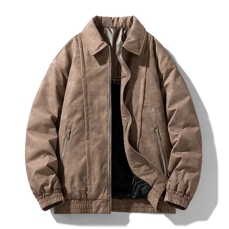 سترة قطنية كبيرة الحجم من الجرافين للتدفئة في الهواء الطلق معطف فضفاض عصري ماركة معطف شتوي سميك دافئ معطف طية صدر السترة