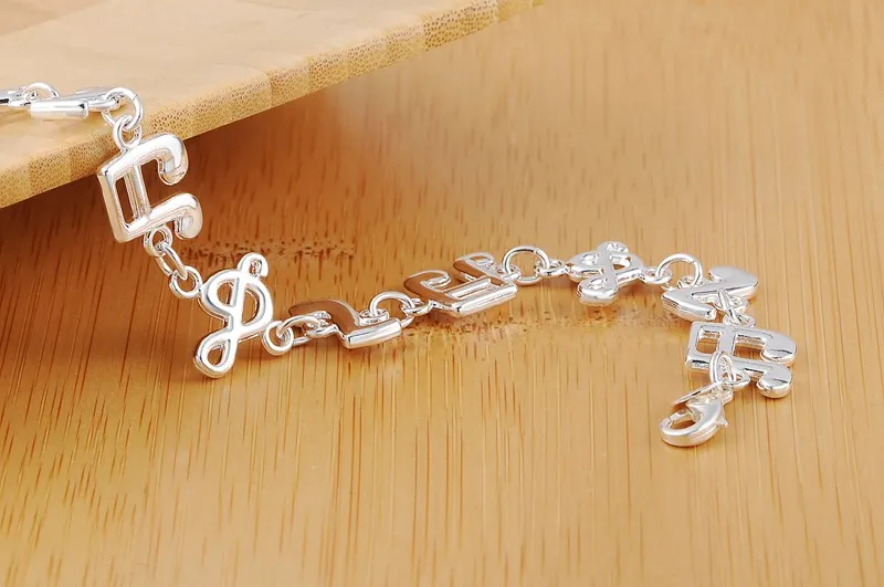 Hot fine musical note chain 925 Sterling Silver Bracelets for women Wedding party girl student Christmas Gifts fashion Jewelry