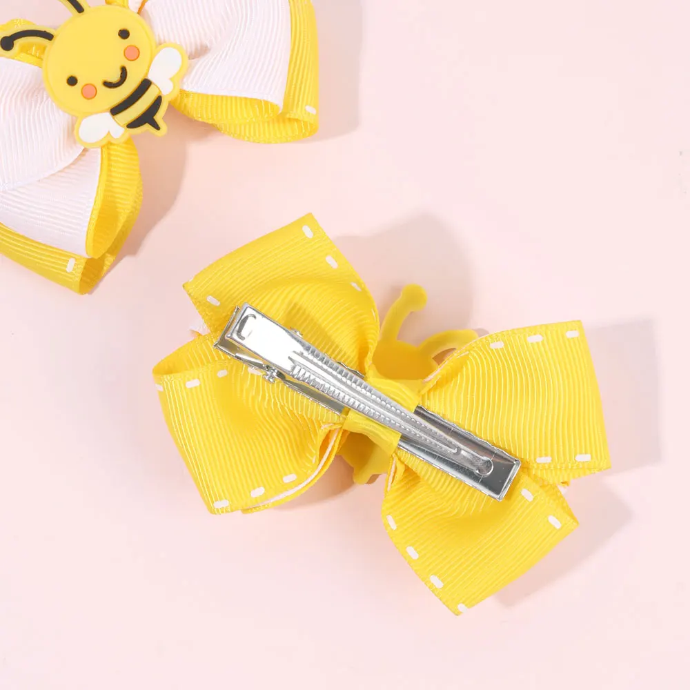 2 pezzi Cartoon Bee Hairpin elegante nastro Bowknot fermagli per capelli bambini torna a scuola accessori per capelli ragazze mollette copricapo