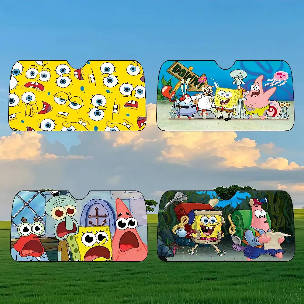 Cute S-SpongeBobs Square-Pants Car SunShade Car Sunshade Covers Cover Universal Windscreen Folding Visor