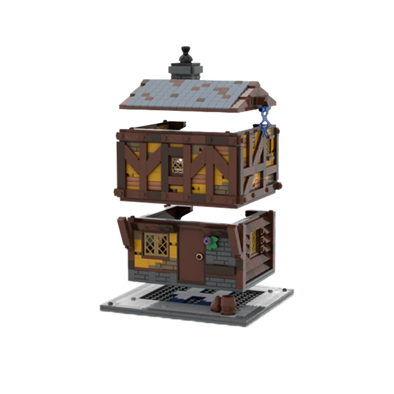 MOC-Edifício Modular da Série City Street View, Hotéis Medievais, Modelo DIY, Tijolos Técnicos, Brinquedos de Montagem, Presentes para Crianças, 1299PCs