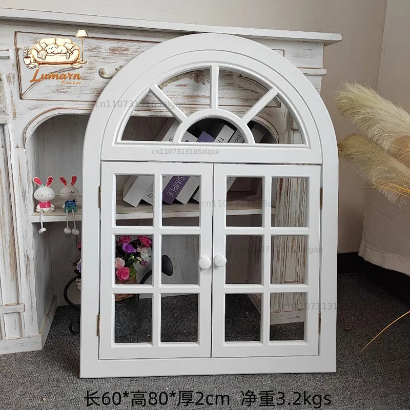 Timeless Elegance: Arched Faux Window Wall Decor in Distressed White and Natural Wood