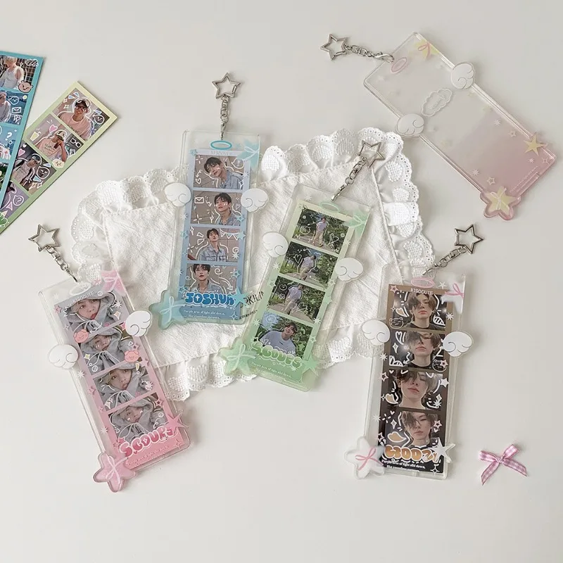 Ins Style Angel Wing Clear Acrylic Photocard Holder 4-cut Photo Frame Bookmark Backpack Hanging Pendant Kpop Fans Collectible
