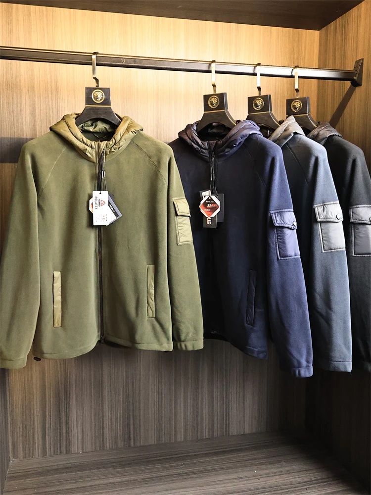 

High Densi Qui Heating PC Fce Men's Jaet Hooded Coat Autumn Winter Faion Urban Sle Casual Wear Warmth Polyester ...