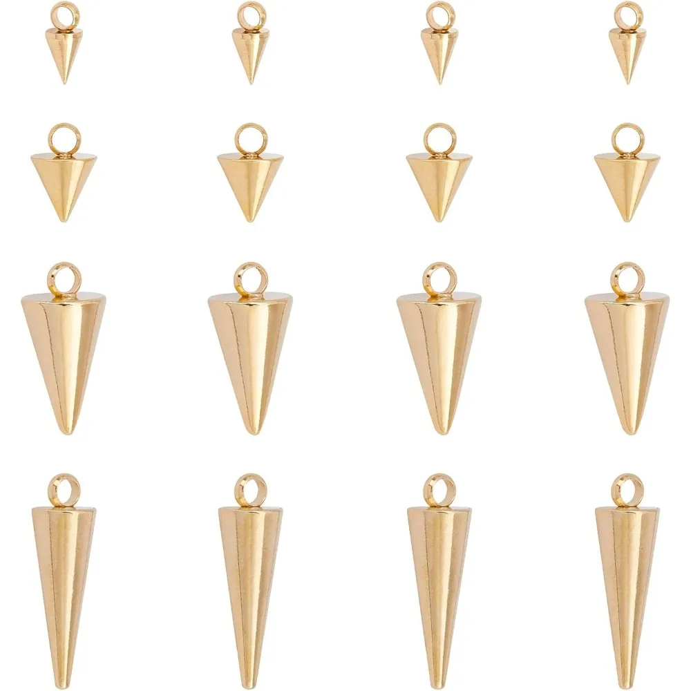 Breloques hypoallergéniques en acier inoxydable 304, motif de pointe, cône doré, kit de fabrication de moto, 4 styles, 24 pièces