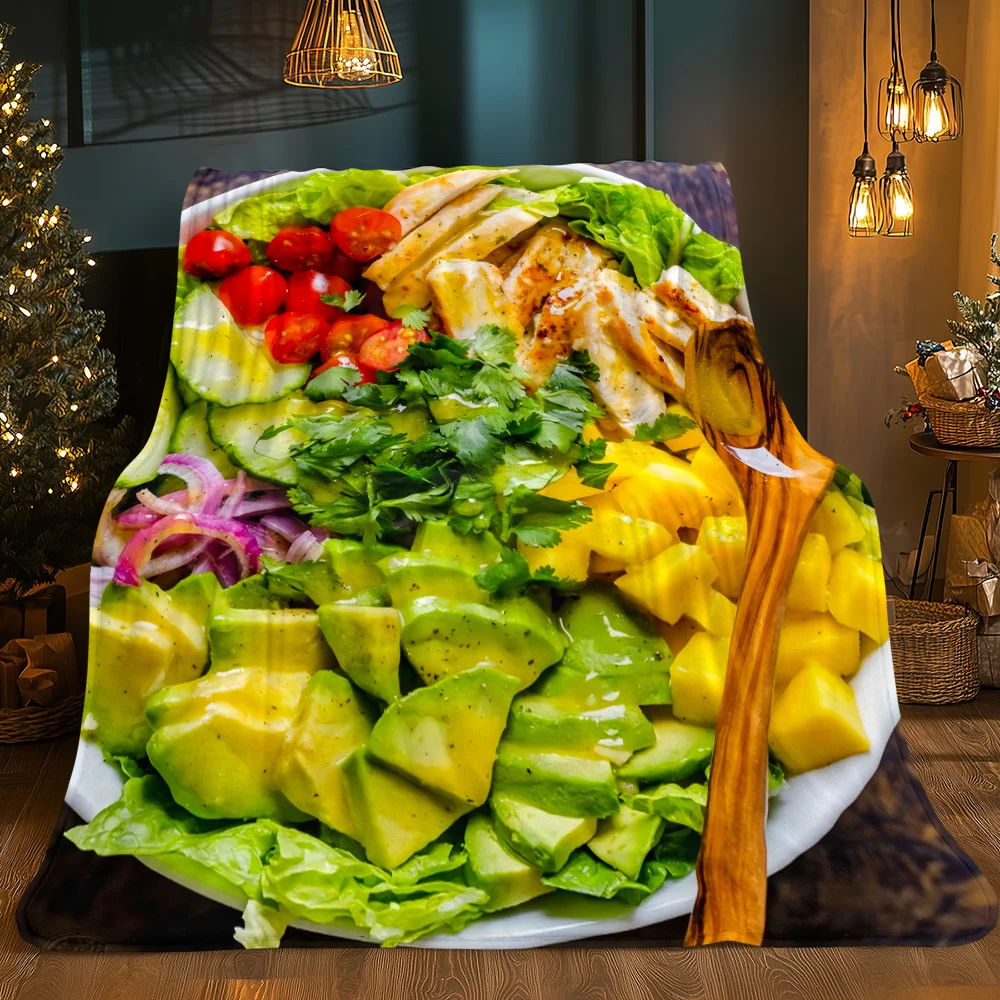 1pc Salad Pattern Digital Printed Flannel Blanket, Light Soft and Comfortable Gift Blanket for Lunch Break Blanket Sofa Bed Offi