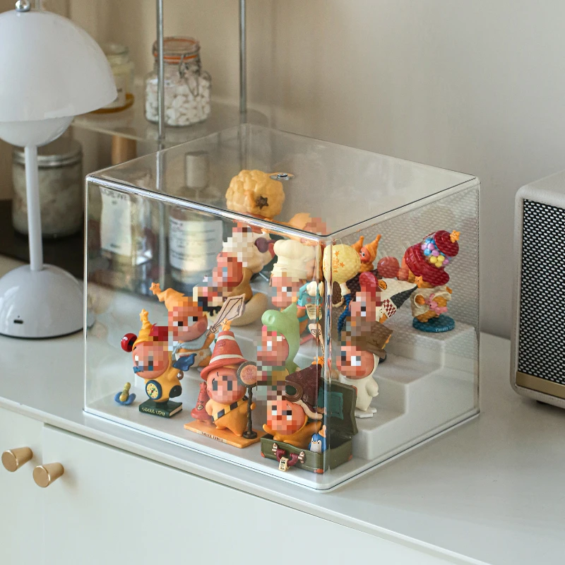 Waterproof Dustproof Multi-Layer Figurine Storage Box Cabinet with Ladder Rack for Blind Box Display Organizer Case